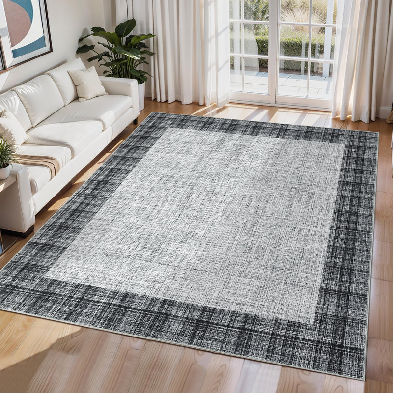 Large Modern Farmhouse Rugs Tartan Plaid Non-Slip Washable Rugs, Low Pile Soft Non Shedding Stain Resistant Carpet for Open Floor Plan/Office