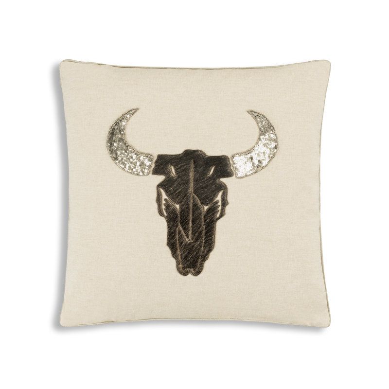 Amber Ivory ZebraPillow, Cream Bull Skull