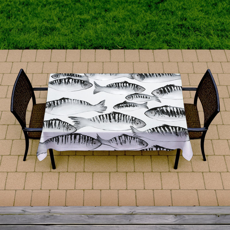 Contemporary White Tablecloth - Gray Shoal of Fish Design