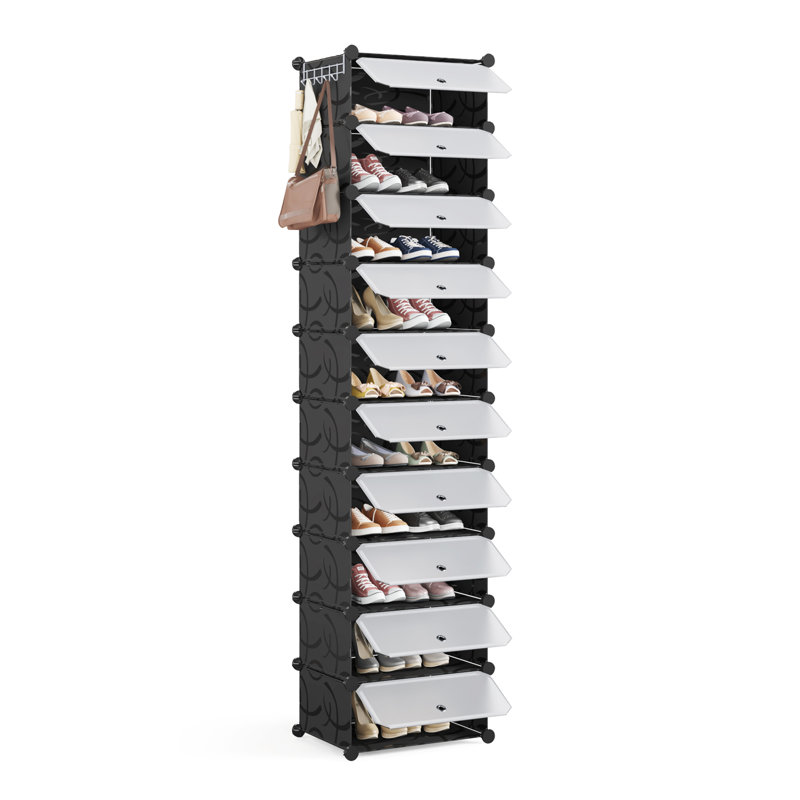 20 Pair Stackable Shoe Storage Cabinet, Black