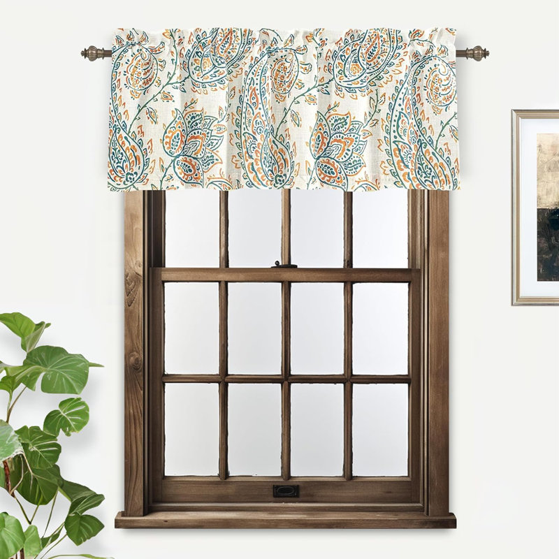 Jacob Orange Sage Linen Blend Floral Paisley Valance