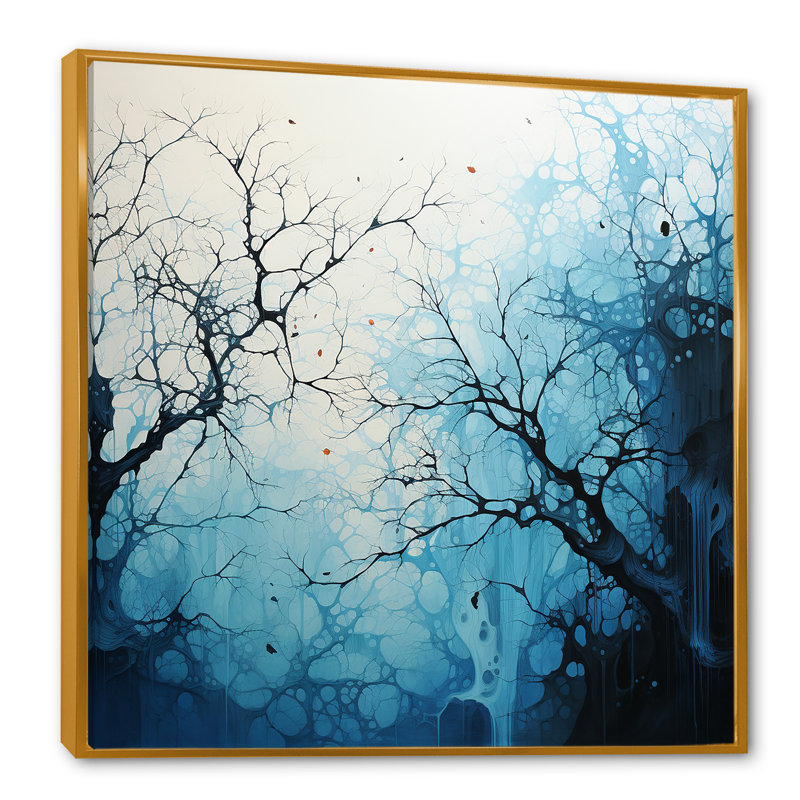 Minimalisme arbre bleu paysage V sur toile, H 30 po x l 30 po x P 1 po, Cadre flottant doré
