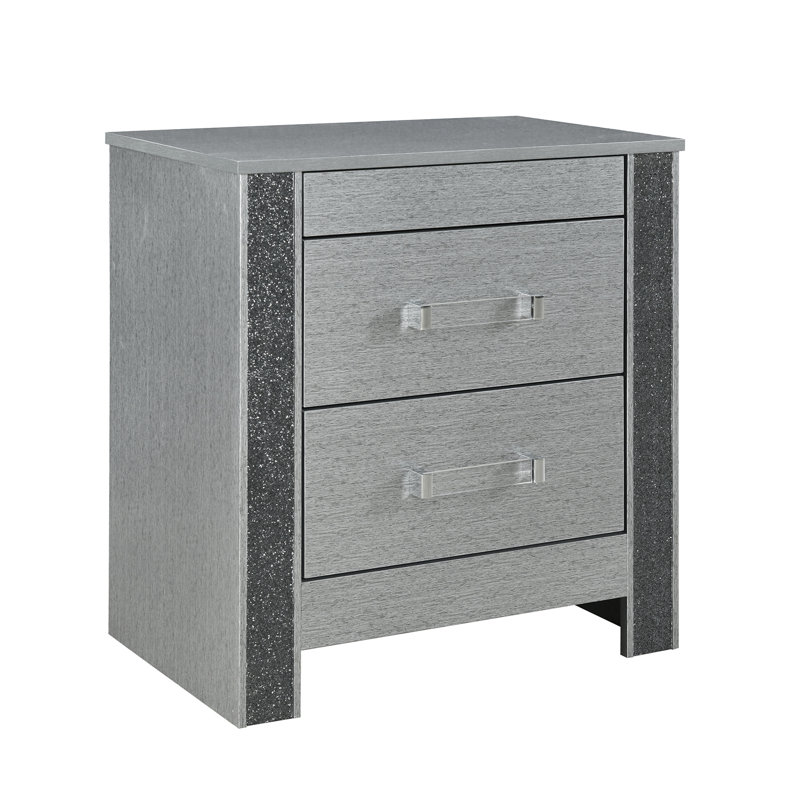 Table de chevet carrée argentée avec rangement pour bijoux caché et tiroir spacieux contemporain à 3 tiroirs