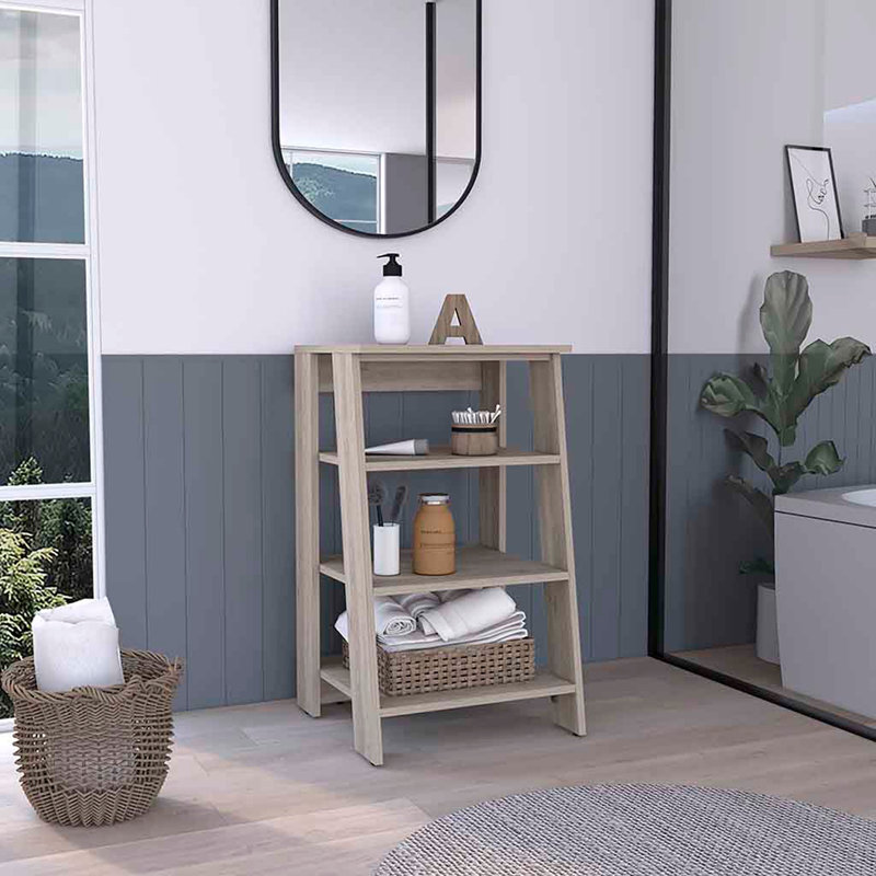 Armoire à linge, deux tablettes intérieures, deux tablettes ouvertes, une porte, Gris