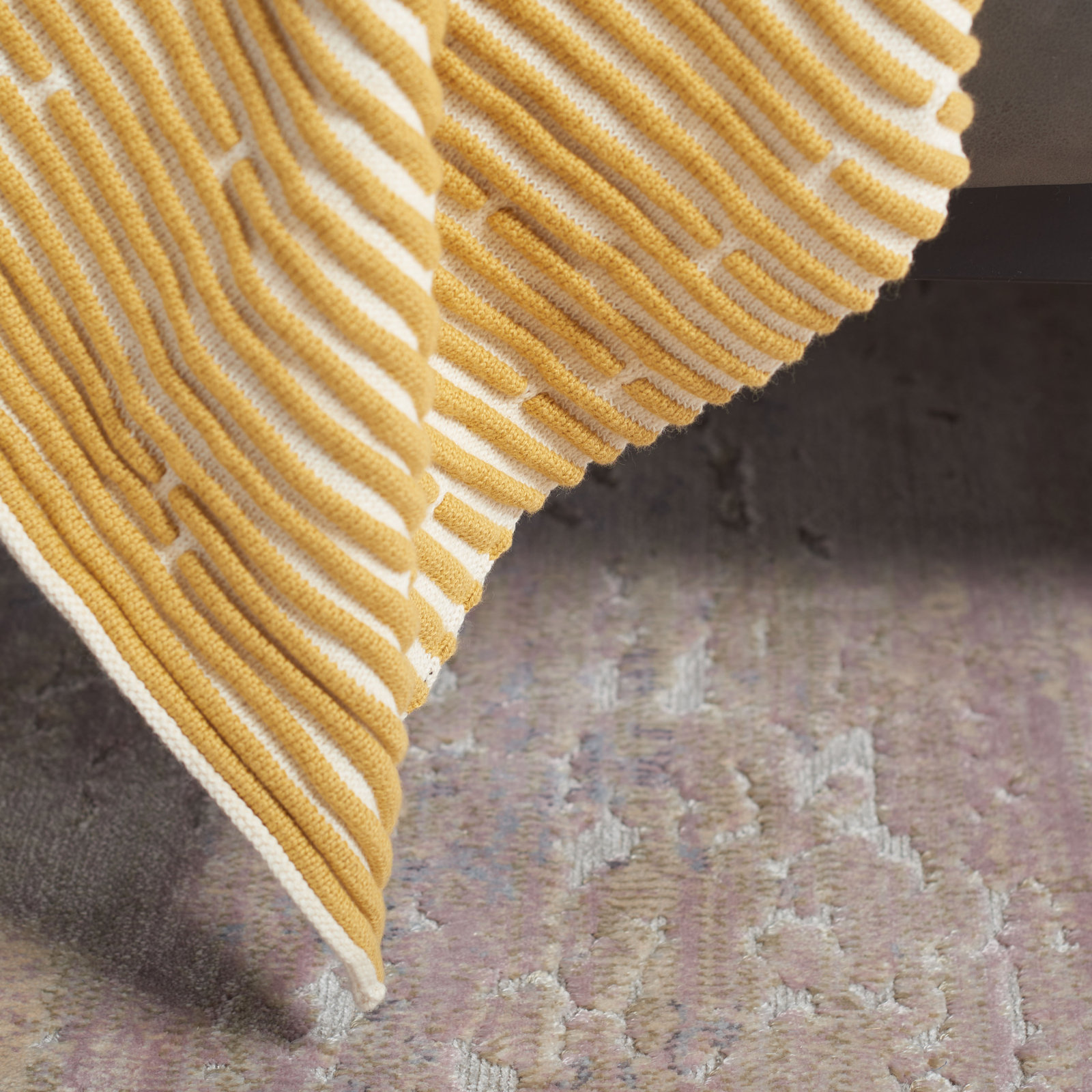 Lilia Cotton Knit Throw Blanket, Mustard/Beige