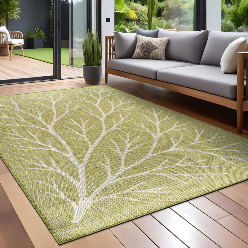 Tapis floral d'intérieur pour l'extérieur, Olive, Rectangle 9' x 12'
