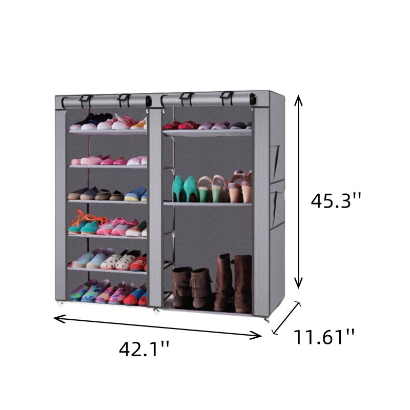 6-tier Double-row Storage Rack, Made Of Non-woven Fabric Shoe Rack, Gray