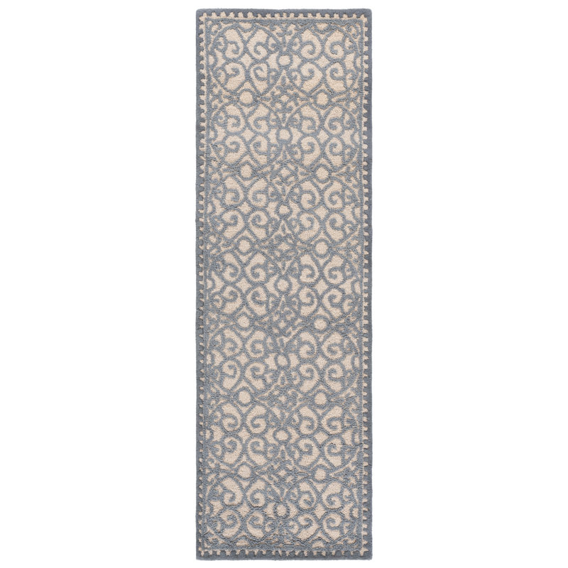 Burgettstown Hand Tufted Wool/Cotton Damask Rug in Beige/Gray, Runner 2'6" x 8'