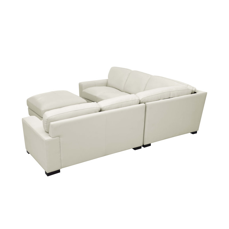 Canapé modulaire rembourré 4 pièces Kimesville, Cuir véritable blanc