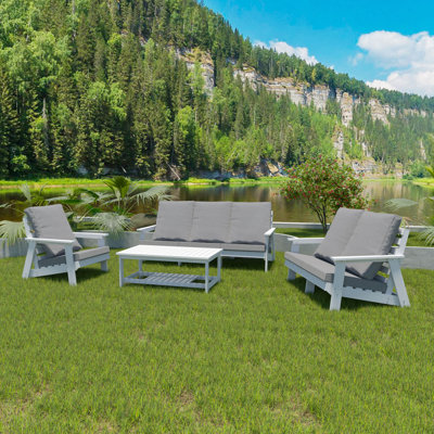 Causeuse d'extérieur avec coussin et jardin en grain de bois