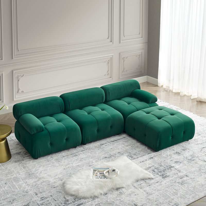 Canapé modulaire modulaire, capitonnage à boutons et bricolage, canapé en L avec repose-pieds réversible, velours