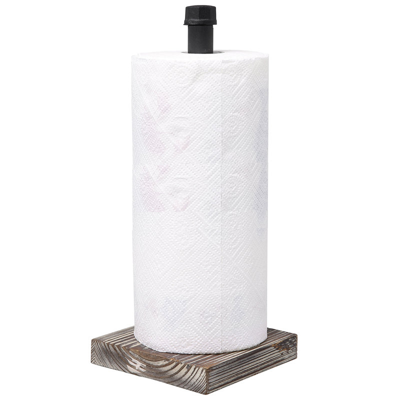Metal and Wood Freestanding Paper Towel Holder, Brown