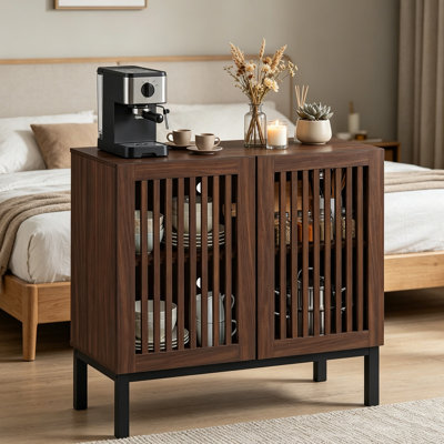 Buffet Farmhouse Burriss, bar à café 32 po avec portes à lattes, rangement à 2 niveaux et tablette réglable à 3 positions, trousses anti-surmatelas, pour l'entrée de la cuisine de la salle à manger