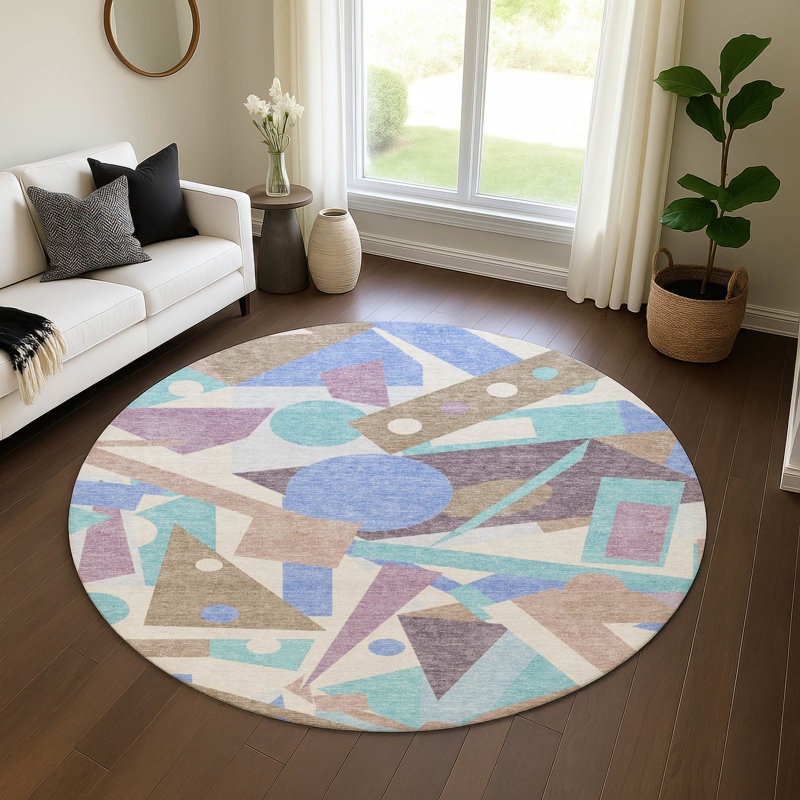 Premium Machine Washable Mehara AMF1693 Geometric Rug, Round 8'