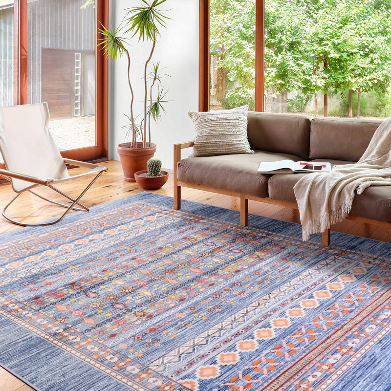 Groner Machine Washable Moroccan Area Rug Aztec Geometric Carpet With Non-Slip Backing, Rectangle 6' x 9'