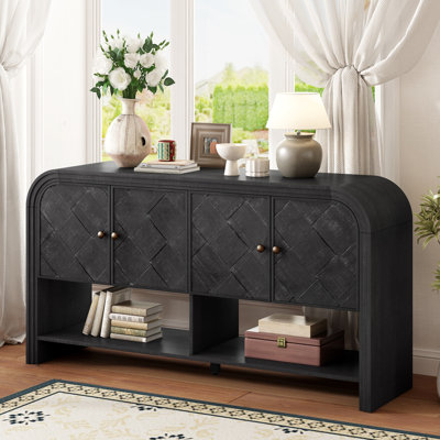 Versatile Sideboard with Woven Wood Slats and Solid Wood Veneer,Suitable for Entryway, Hallway, Living Room,Foyer,Corridor
