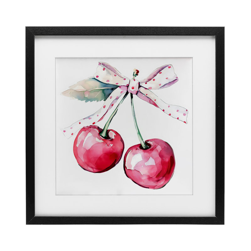 «Whimsical Cherries» avec ruban à pois, reproduction encadrée sous verre, design by Creative Studio, H 13 po x l 13 po