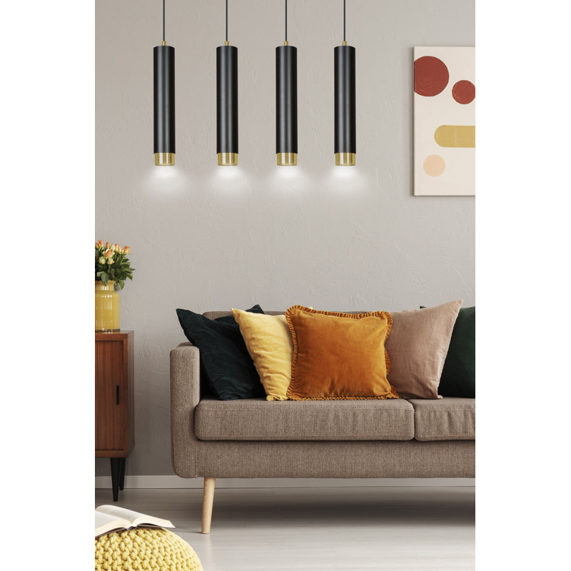 Danbury 4 - Light Cylinder Pendant, Black, Gold