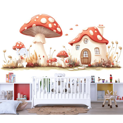 Décalcomanie murale champignon champêtre, art mural chambre de fée chambre de bébé, autocollant mural champignon Woodland, décoration de chambre d'enfant, conte de bébé chambre d'enfant