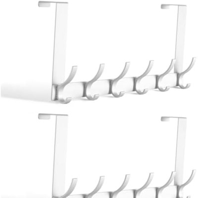 Crochets pour suspendre au-dessus de la porte, crochets de porte pour suspendre, porte-serviettes au-dessus de la porte pour la salle de bain avec 10 patères, paquet de 2, argent, ajustement des portes de 1 3/4 po