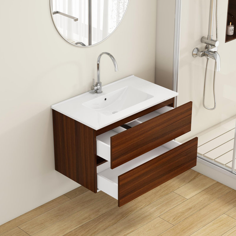 Meuble-lavabo flottant 32 po Modern Elegance, Noyer
