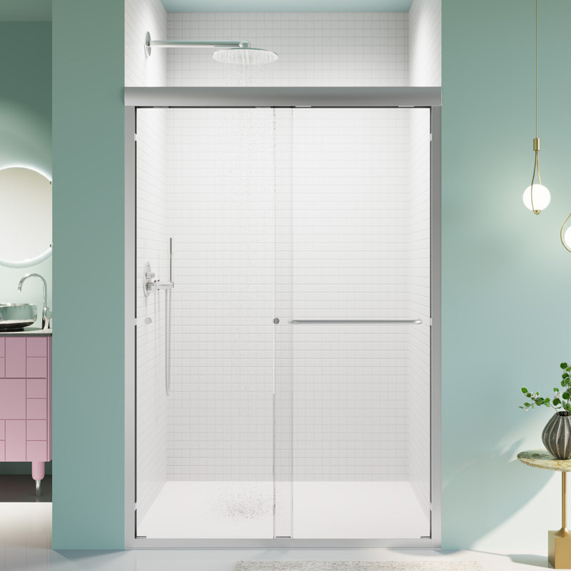 Ryker 44–48'' W x 72'' H Semi-Frameless Double Sliding Shower Door with Tempered Glass