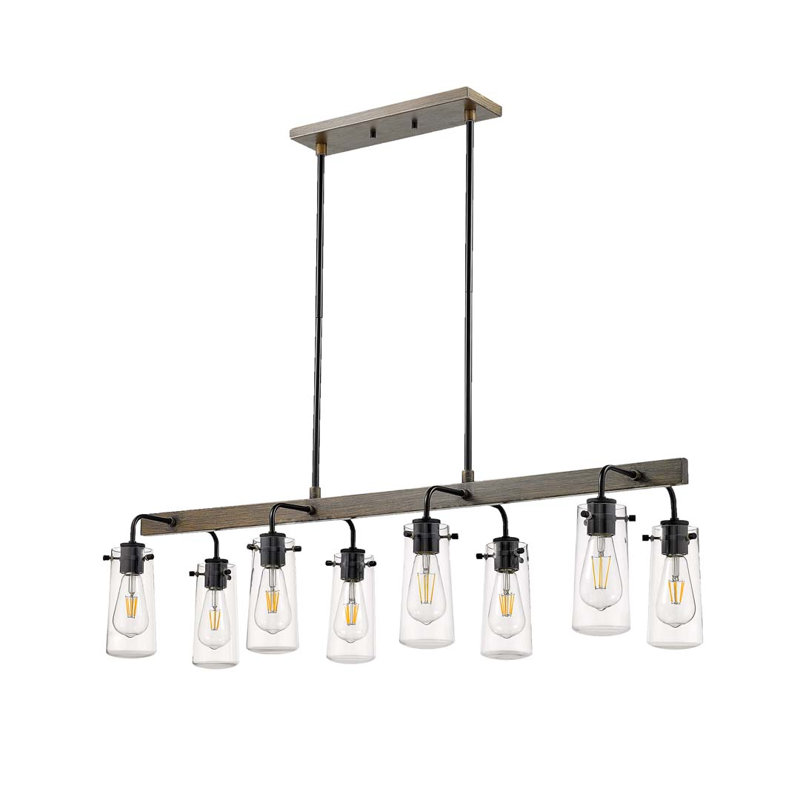 Verre transparent à 8 lumières pour îlot Vivio Declo - noir mat avec accents de style bois