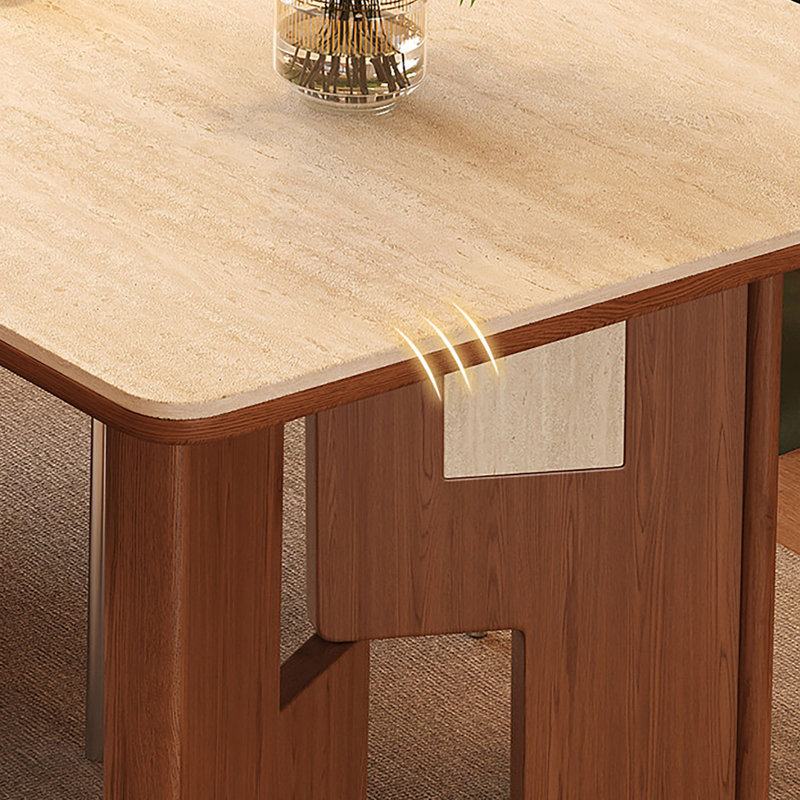 Table Mid-Century rectangulaire en bois et pierre, H 29,5 po x L 55,1 po x l 31,5 po
