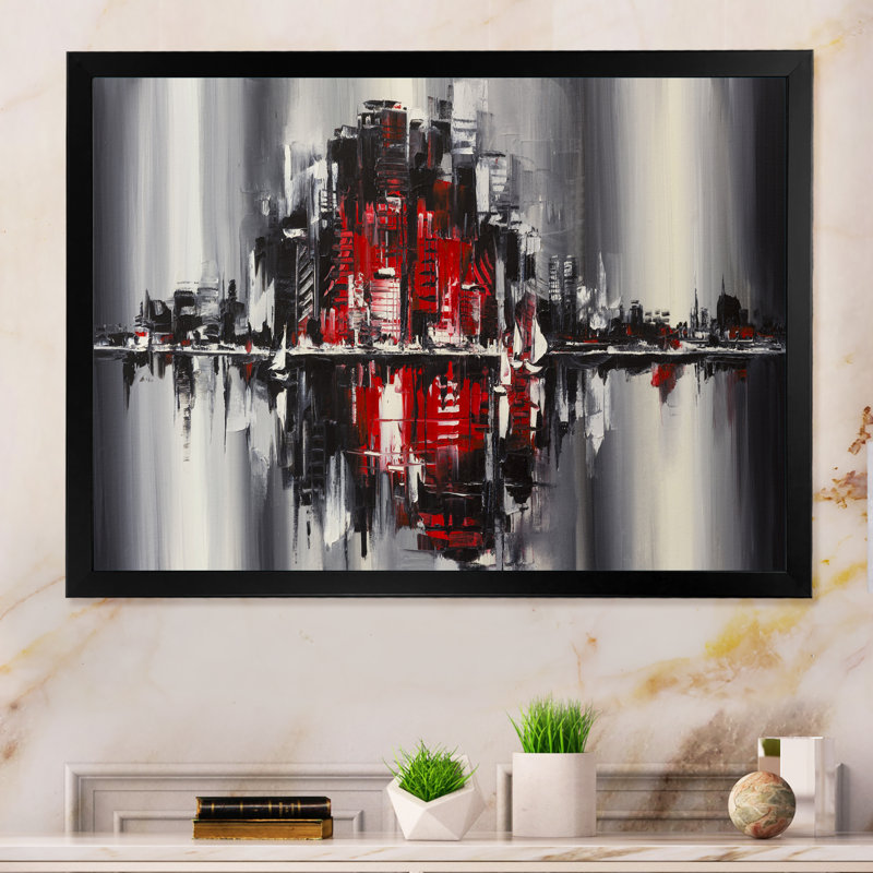 «Fantasy Red City Skyline», reproduction sur toile flottante, Cadre photo noir, H 8 po x l 12 po x P 1 po