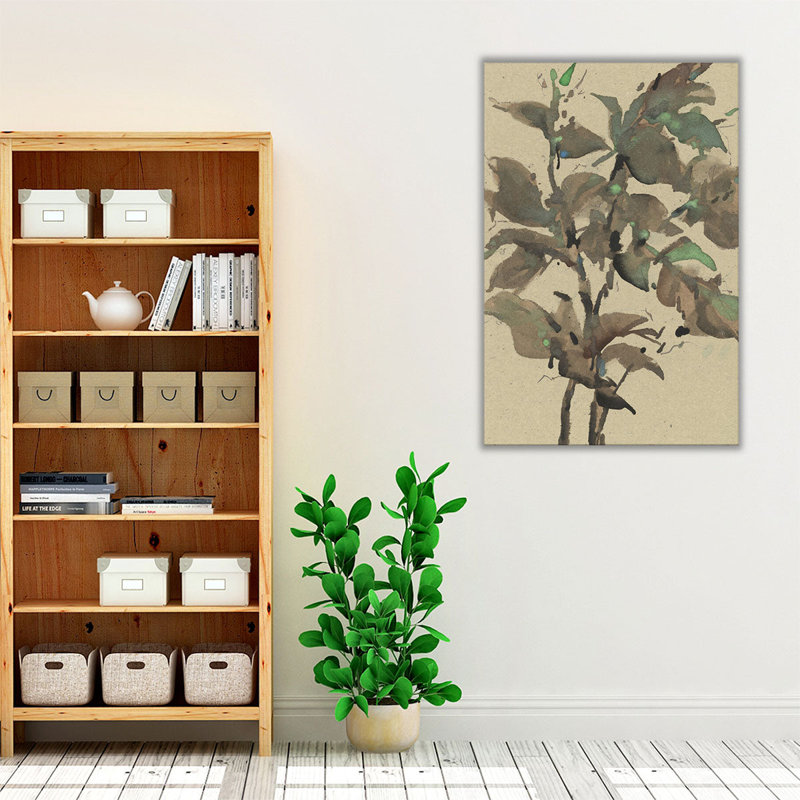 «Leaves on Taupe I», reproduction d'art sur toile, H 30 po x l 20 po