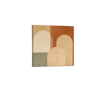 Reproduction d'art sur toile à motif géométrique abstrait géométrique beige neutre et terre cuite - 24 po x 24 po - Beige
