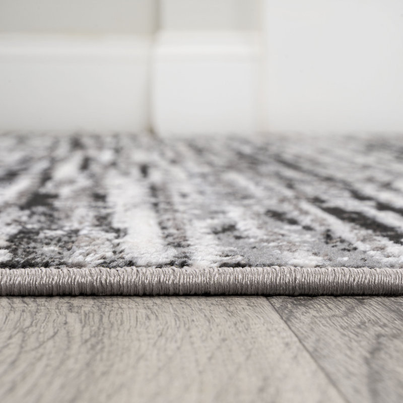 Tapis noir / gris Bonnyrigg Loom Modern Strie, Rectangle 7 pi 9 po x 10 pi