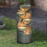 31.9'' H Modern Gray Hand Crafted Weather Resistant Outdoor Floor Fountain with Lights