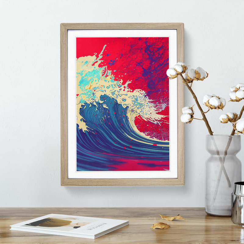 Colourful Ocean Wave No.2 Abstract - Single Picture Frame Painting, 64cm H x 46cm W x 2cm D, Oak