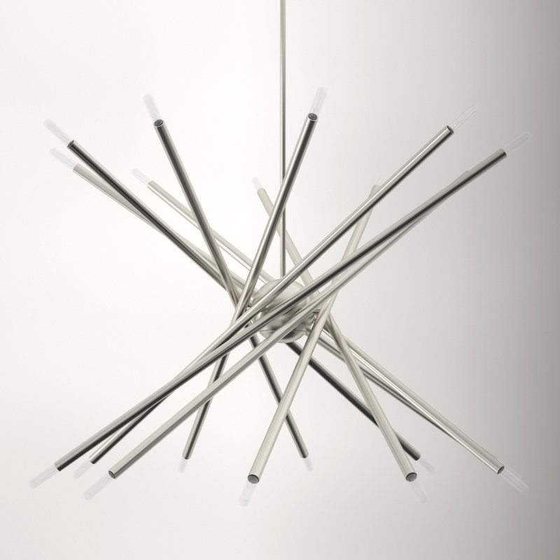 Runo Sputnik Modern Linear Chandelier, Brushed Nickel