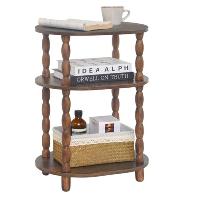 Side Table, 3-Tier Small End Table, Modern Oval Night Stand Accent Table for Living Room, Bedroom, Rustic Brown