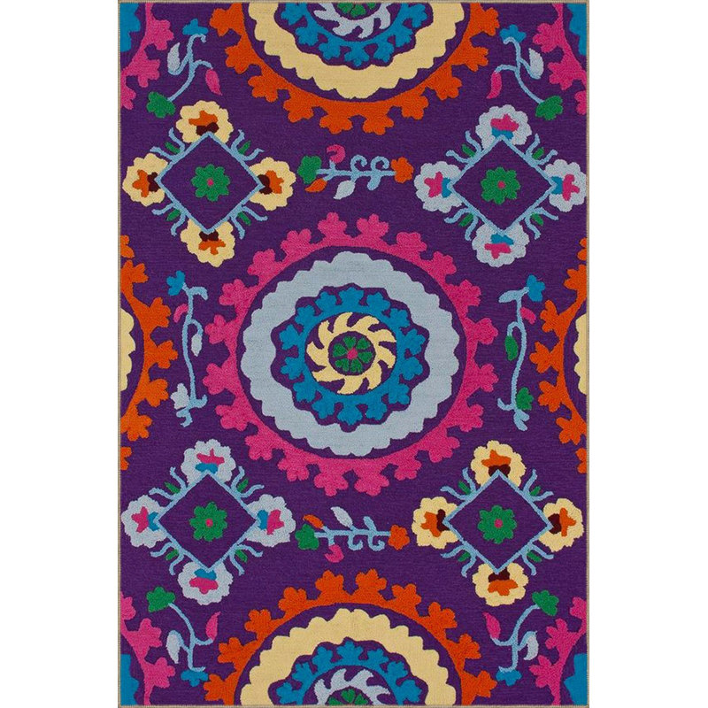 Tapis lavable mauve à motif floral coloré, Sous-tapis rectangulaire 2 pi 6 po x 4 pi 11 po