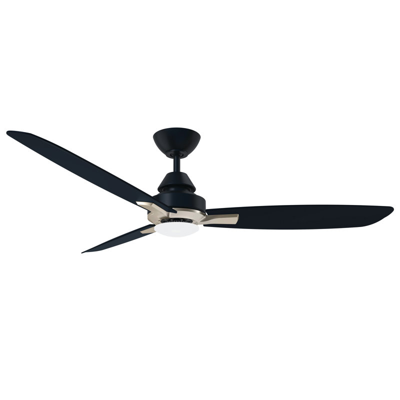 Ventilateur de plafond à 3 pales de 52 po avec ensemble de lumières à DEL intégrées Spectra 3 - Finition noir mat avec bras de pales en nickel - Commande murale incluse