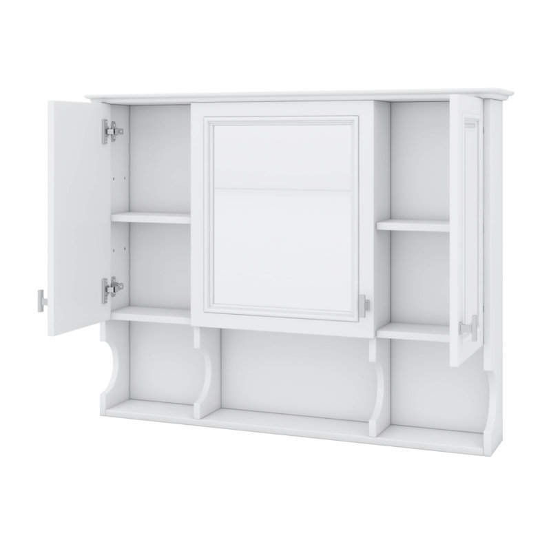 Design moderne avec miroir et tablettes ouvertes, Blanc