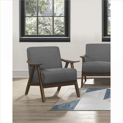 Chaise d'appoint rembourrée en tissu gris clair pour adultes, structure au fini brun noyer, siège rembourré et amp; Chaise à dossier moderne pour le salon, la chambre à coucher