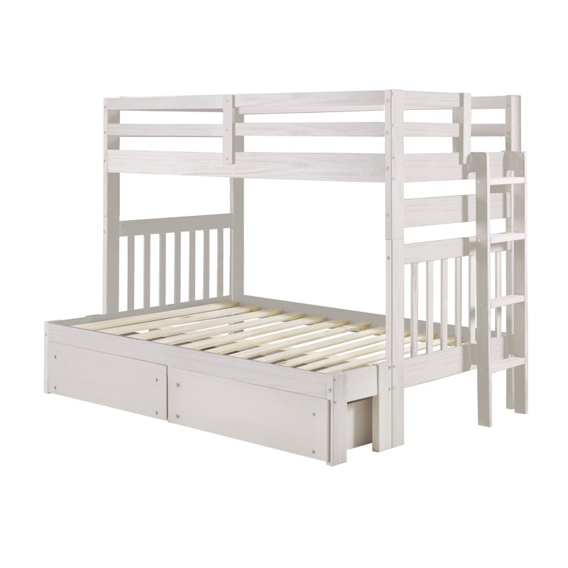 Ahmia Kids Twin Over Full Bunk Bed with Drawers, White Mist