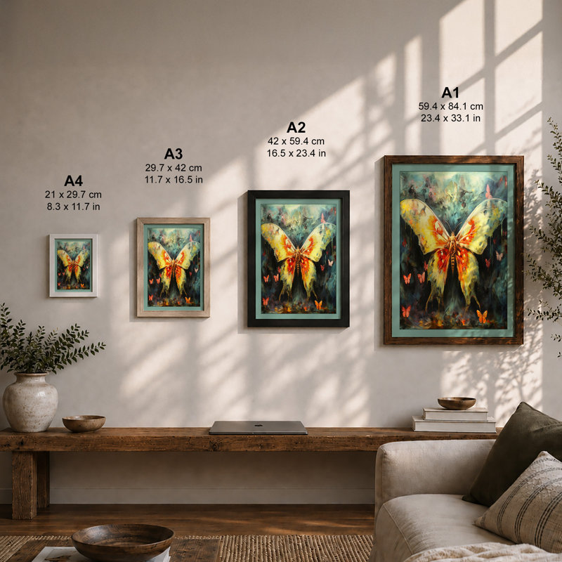 Dancing Butterflies Boho - Print, A4 - 29.7 x 21.0 cm, Black