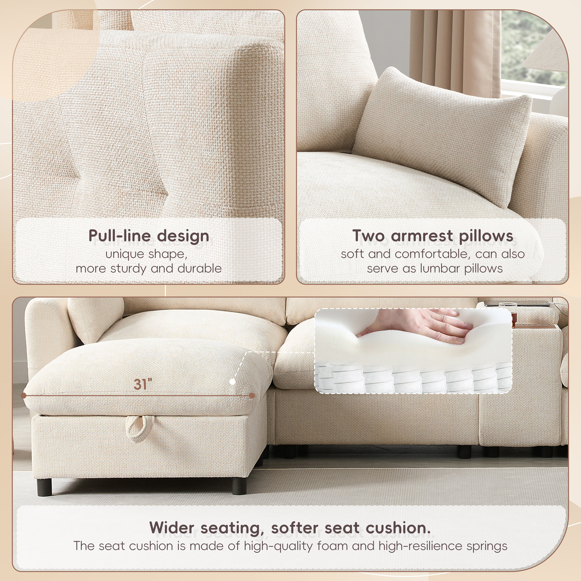 Latitude Run® Modular Sectional Sofa with Movable Storage Ottoman and ...