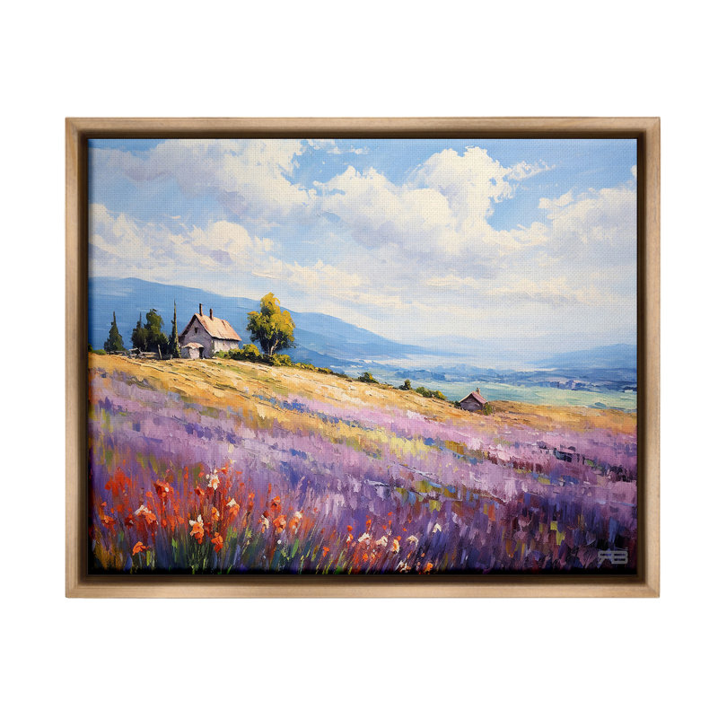 "Cottage Meadow View" par RB sur toile, Cadre flottant orme Montalcino, H 17 po x l 21 po