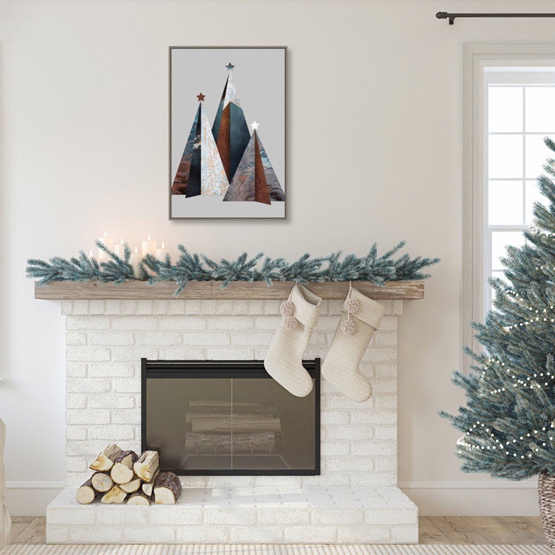 Three Christmas Trees Framed Canvas Wall Art Print