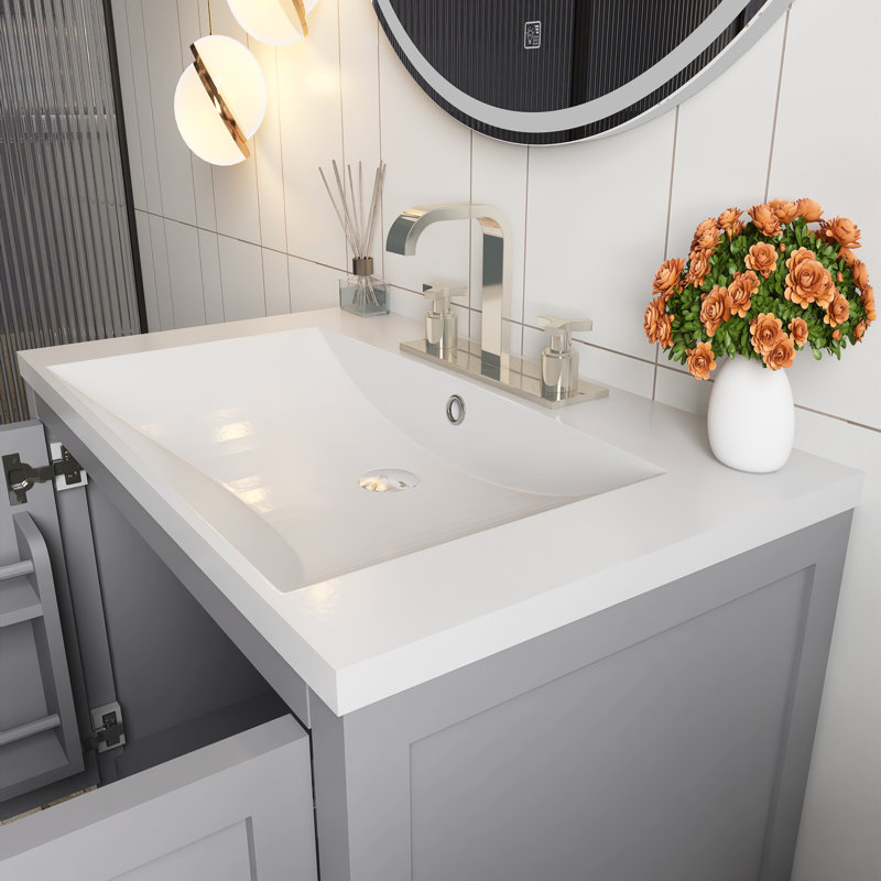 Meuble-lavabo simple sur pied 30 po avec lavabo, Gris
