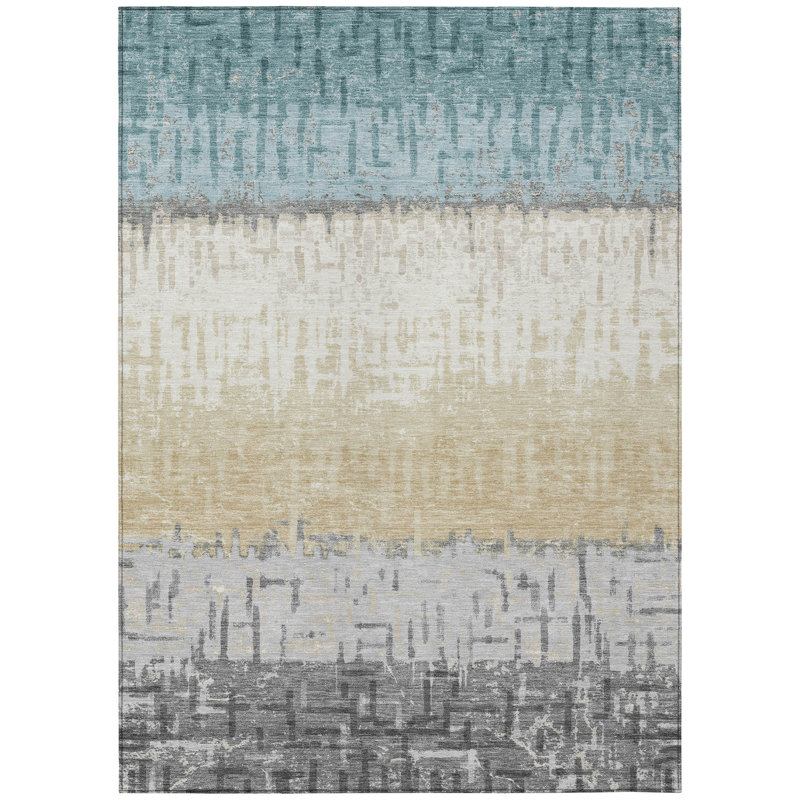 Machine Washable Indoor/Outdoor Chantille ACN2752 Striped Rug, Teal, 8' x 10'