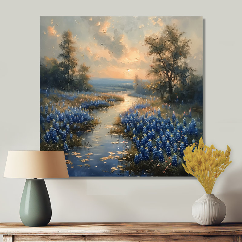 Bleu, bleu, matin, magie, bleu, Bonnets, champs, bleu, bonnets, art mural, salon, Toile tendue, H 30 po x l 30 po x P 1 po