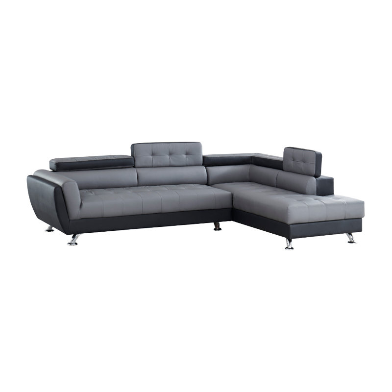 Canapé modulaire en cuir 2 pièces Arthar, Similicuir gris / noir