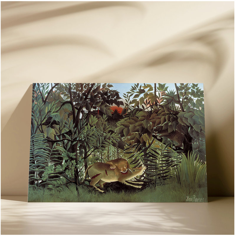Le lion affamé se jette sur l'antilope par Henri Rousseau Taille: 16 x 24 x 1,5, impression sur toile, estampe numérique, art mural pour la décoration intérieure